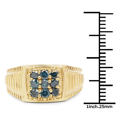 14K Yellow Gold Plated 0.63 Carat Genuine Blue Diamond .925 Sterling Silver Ring Bids.com