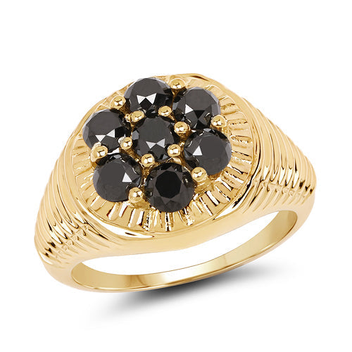 14K Yellow Gold Plated 1.40 Carat Genuine Black Diamond .925 Sterling Silver Ring Bids.com