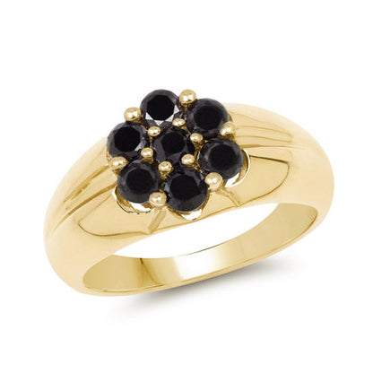 14K Yellow Gold Plated 0.91 Carat Genuine Black Diamond .925 Sterling Silver Ring Bids.com