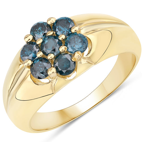 14K Yellow Gold Plated 0.98 Carat Genuine Blue Diamond .925 Sterling Silver Ring Bids.com