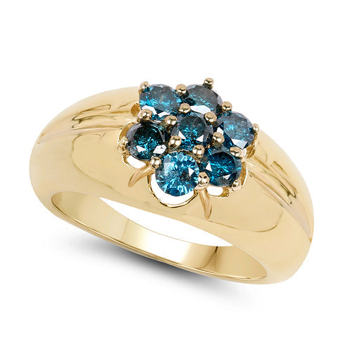 14K Yellow Gold Plated 0.98 Carat Genuine Blue Diamond .925 Sterling Silver Ring Bids.com