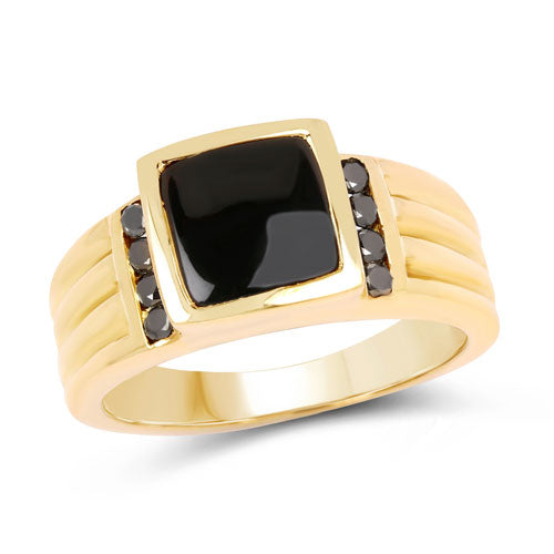 2.16 Carat Genuine Black Onyx and Black Diamond .925 Sterling Silver Ring Bids.com