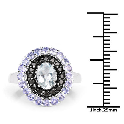 1.77 Carat Genuine Aquamarine, Black Spinel and Tanzanite .925 Sterling Silver Ring Bids.com