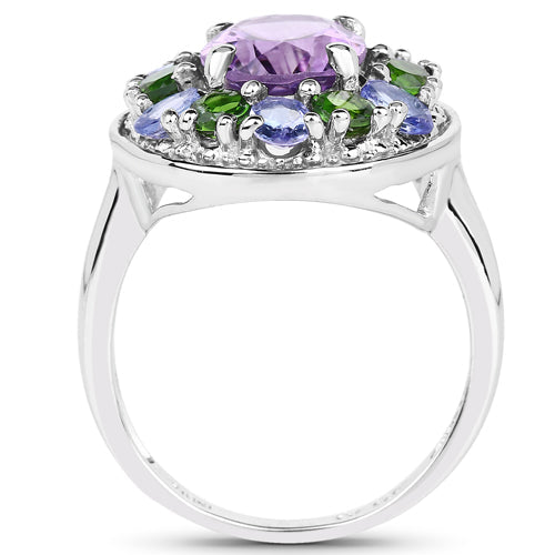 3.89 Carat Genuine Amethyst, Tanzanite & Chrome Diopside .925 Sterling Silver Ring Bids.com