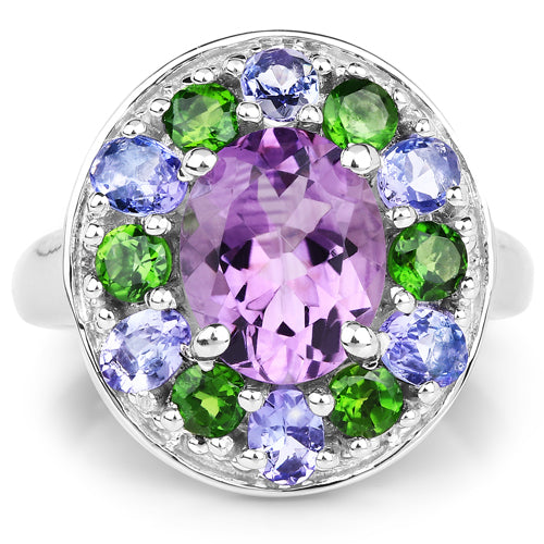 3.89 Carat Genuine Amethyst, Tanzanite & Chrome Diopside .925 Sterling Silver Ring Bids.com