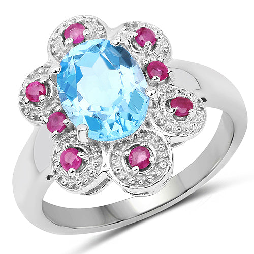 2.28 Carat Genuine Swiss Blue Topaz and Ruby .925 Sterling Silver Ring Bids.com