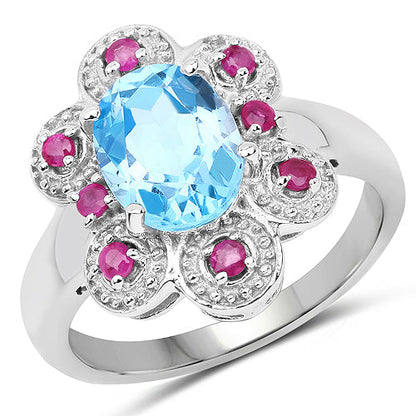 2.28 Carat Genuine Swiss Blue Topaz and Ruby .925 Sterling Silver Ring Bids.com