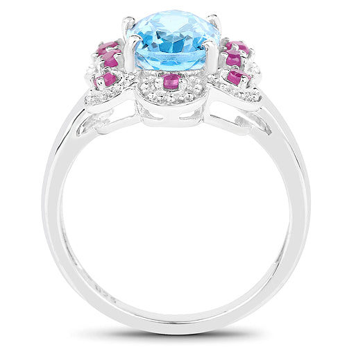 2.28 Carat Genuine Swiss Blue Topaz and Ruby .925 Sterling Silver Ring Bids.com