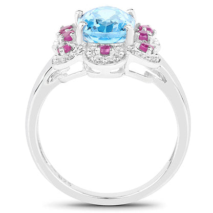 2.28 Carat Genuine Swiss Blue Topaz and Ruby .925 Sterling Silver Ring Bids.com