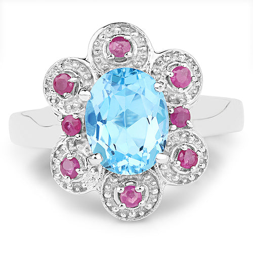 2.28 Carat Genuine Swiss Blue Topaz and Ruby .925 Sterling Silver Ring Bids.com