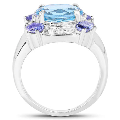 4.13 Carat Genuine Swiss Blue Topaz, Tanzanite & White Topaz .925 Sterling Silver Ring Bids.com