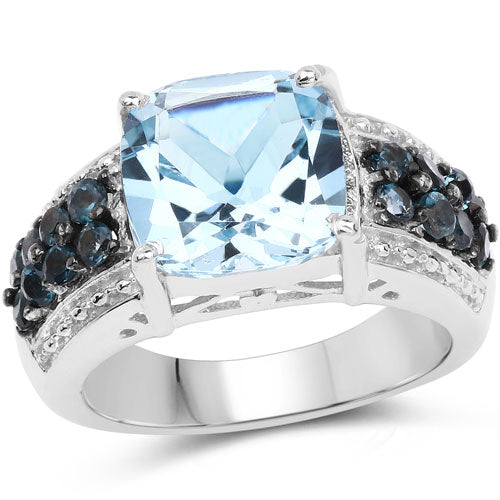 4.98 Carat Genuine Blue Topaz and London Blue Topaz .925 Sterling Silver Ring Bids.com