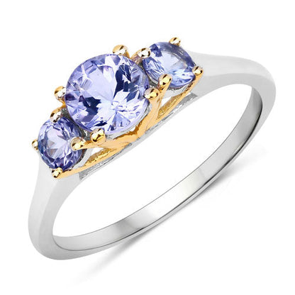 Two Tone Plated 1.07 Carat Genuine Tanzanite .925 Sterling Silver Ring Bids.com