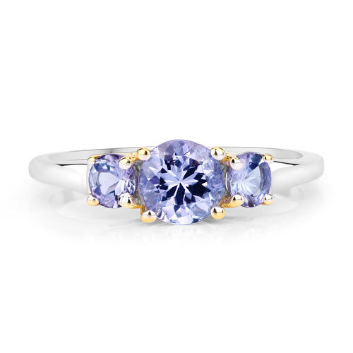Two Tone Plated 1.07 Carat Genuine Tanzanite .925 Sterling Silver Ring Bids.com