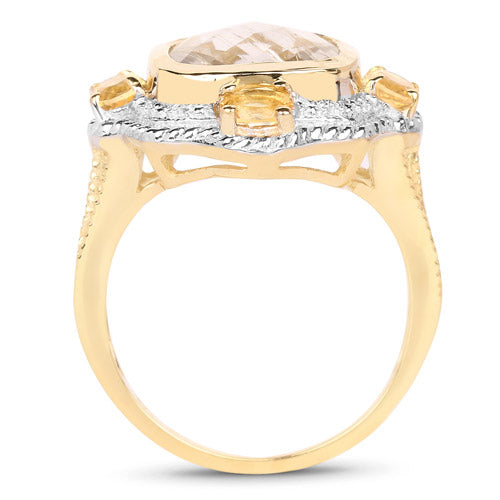 14K Yellow Gold Plated 4.07 Carat Genuine Golden Rutile and Citrine .925 Sterling Silver Ring Bids.com