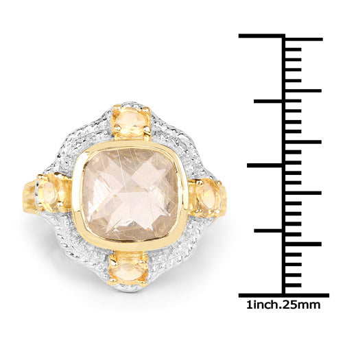 14K Yellow Gold Plated 4.07 Carat Genuine Golden Rutile and Citrine .925 Sterling Silver Ring Bids.com