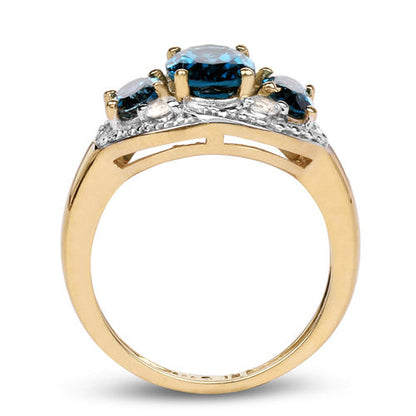 14K Yellow Gold Plated 2.77 Carat Genuine London Blue Topaz and White Topaz .925 Sterling Silver Ring Bids.com