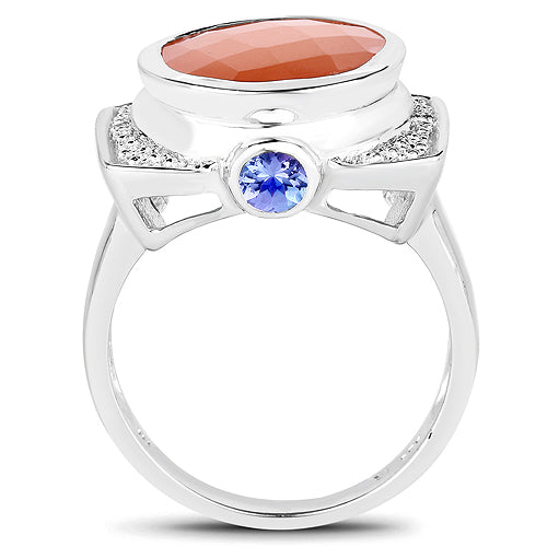 5.99 Carat Genuine Peach Moonstone, Tanzanite and White Topaz .925 Sterling Silver Ring Bids.com