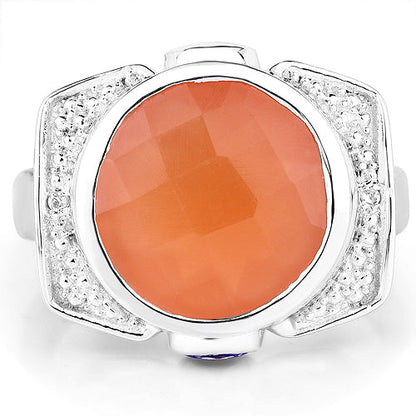 5.99 Carat Genuine Peach Moonstone, Tanzanite and White Topaz .925 Sterling Silver Ring Bids.com