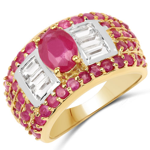 4.23 Carat Glass Filled Ruby and White Topaz .925 Sterling Silver Ring Bids.com