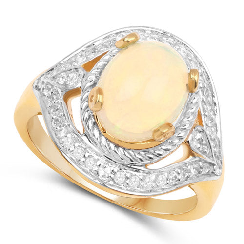 14K Yellow Gold Plated 1.88 Carat Genuine Ethiopian Opal and White Topaz .925 Sterling Silver Ring Bids.com