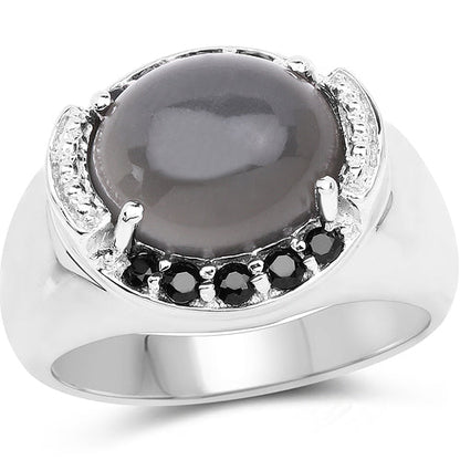 5.68 Carat Genuine Grey Moonstone & Black Spinel .925 Sterling Silver Ring Bids.com