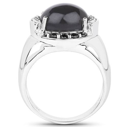 5.68 Carat Genuine Grey Moonstone & Black Spinel .925 Sterling Silver Ring Bids.com