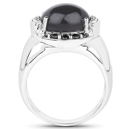 5.68 Carat Genuine Grey Moonstone & Black Spinel .925 Sterling Silver Ring Bids.com