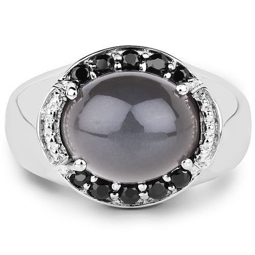 5.68 Carat Genuine Grey Moonstone & Black Spinel .925 Sterling Silver Ring Bids.com