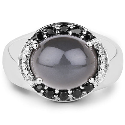 5.68 Carat Genuine Grey Moonstone & Black Spinel .925 Sterling Silver Ring Bids.com