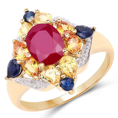 14K Yellow Gold Plated 3.76 Carat Genuine Multi Stone .925 Sterling Silver Ring Bids.com