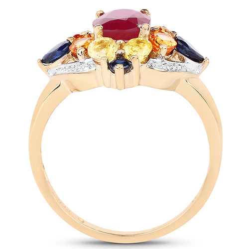 14K Yellow Gold Plated 3.76 Carat Genuine Multi Stone .925 Sterling Silver Ring Bids.com