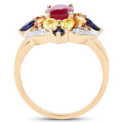 14K Yellow Gold Plated 3.76 Carat Genuine Multi Stone .925 Sterling Silver Ring Bids.com