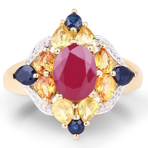 14K Yellow Gold Plated 3.76 Carat Genuine Multi Stone .925 Sterling Silver Ring Bids.com
