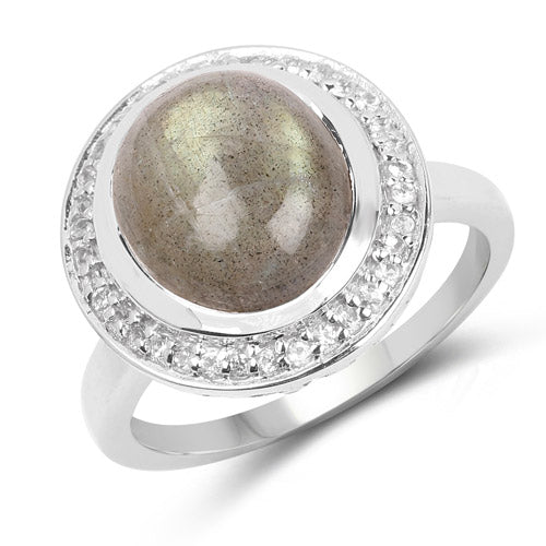 5.43 Carat Genuine Labradorite and White Topaz .925 Sterling Silver Ring Bids.com