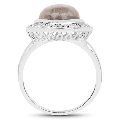 5.43 Carat Genuine Labradorite and White Topaz .925 Sterling Silver Ring Bids.com