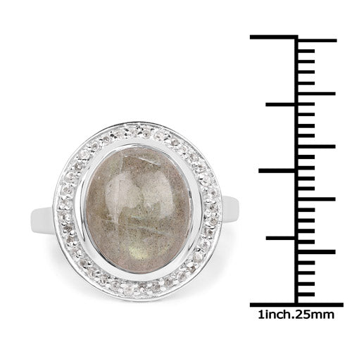 5.43 Carat Genuine Labradorite and White Topaz .925 Sterling Silver Ring Bids.com