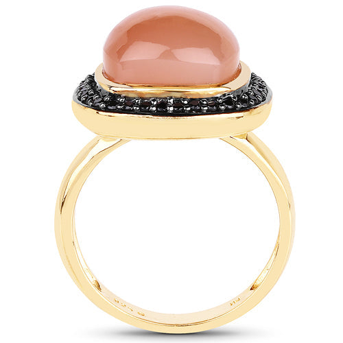 14K Yellow Gold Plated 7.50 ct. t.w. Peach Moonstone and Black Spinel Ring in Sterling Silver Bids.com