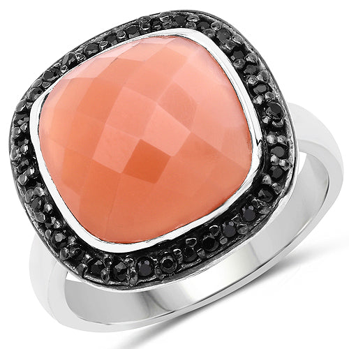 6.46 Carat Genuine Peach Moonstone and Black Spinel .925 Sterling Silver Ring Bids.com