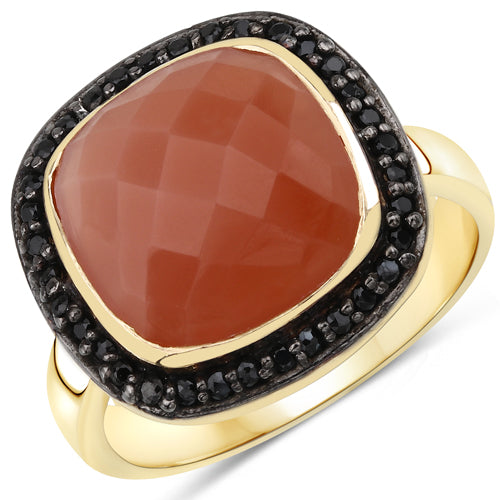 6.74 Carat Genuine Peach Moonstone and Black Spinel .925 Sterling Silver Ring Bids.com