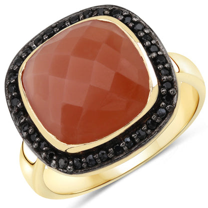 6.74 Carat Genuine Peach Moonstone and Black Spinel .925 Sterling Silver Ring Bids.com