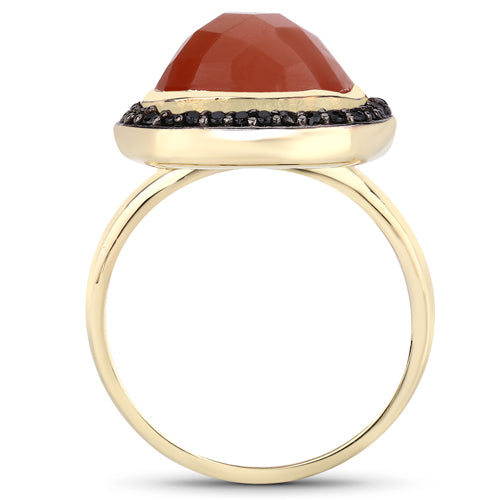 6.74 Carat Genuine Peach Moonstone and Black Spinel .925 Sterling Silver Ring Bids.com