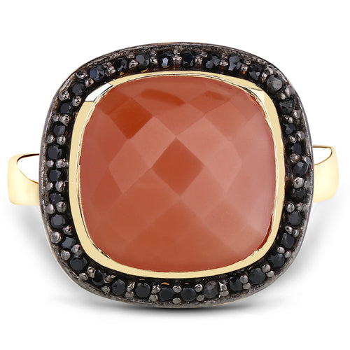 6.74 Carat Genuine Peach Moonstone and Black Spinel .925 Sterling Silver Ring Bids.com