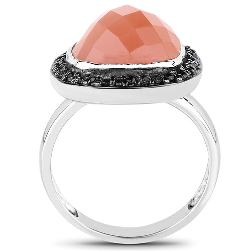 6.46 Carat Genuine Peach Moonstone and Black Spinel .925 Sterling Silver Ring Bids.com