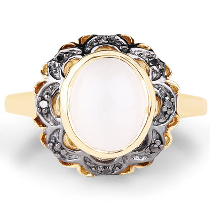 3.04 Carat Genuine White Moonstone and Black Diamond .925 Sterling Silver Ring Bids.com