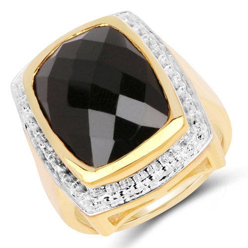 14K Yellow Gold Plated 11.00 Carat Genuine Black Onyx .925 Sterling Silver Ring Bids.com