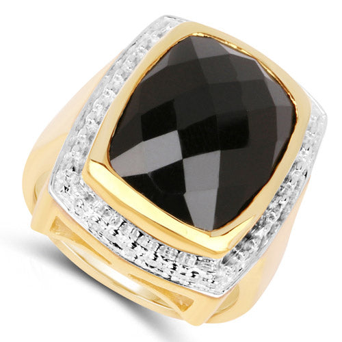 14K Yellow Gold Plated 11.00 Carat Genuine Black Onyx .925 Sterling Silver Ring Bids.com
