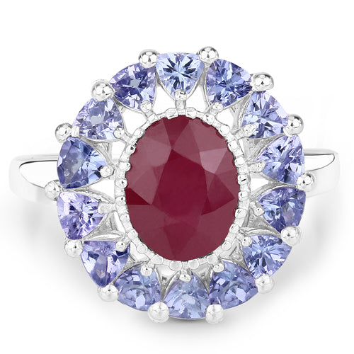 3.70 Carat Glass Filled Ruby and Tanzanite .925 Sterling Silver Ring Bids.com