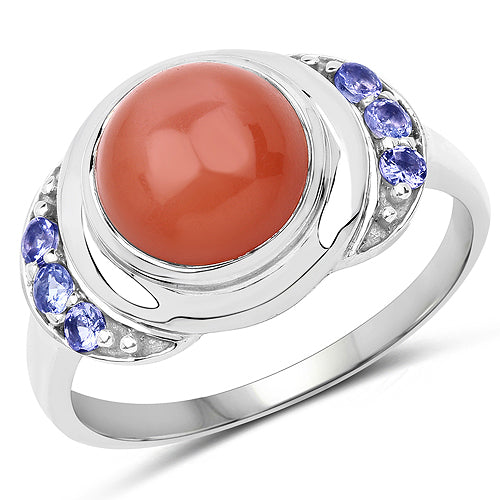 3.01 Carat Genuine Peach Moonstone and Tanzanite .925 Sterling Silver Ring Bids.com