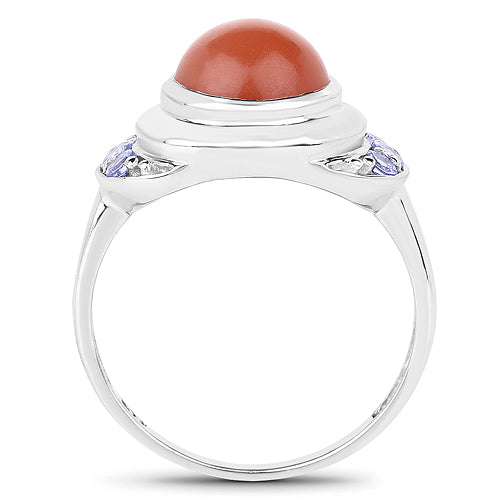 3.01 Carat Genuine Peach Moonstone and Tanzanite .925 Sterling Silver Ring Bids.com